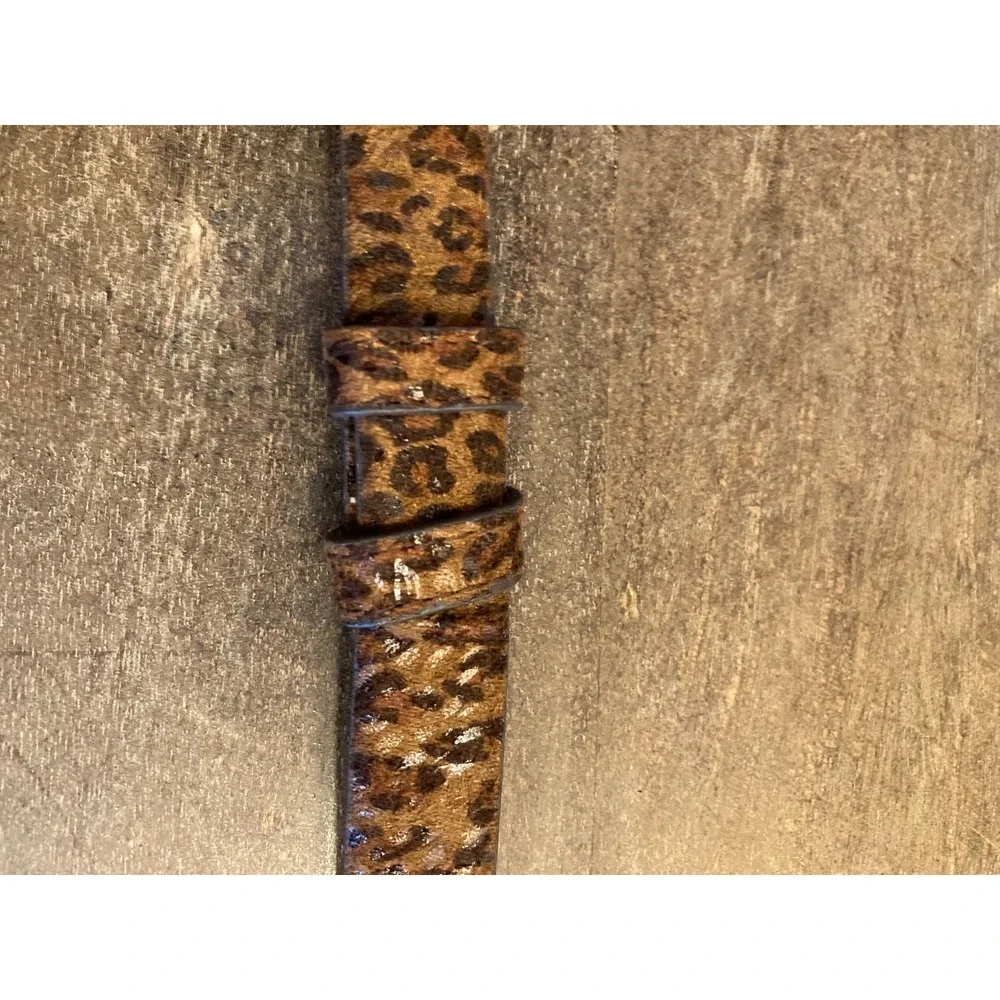 Leopard Print Skinny Belt Gunmetal T-Bar Buckle Faux Hair Animal Print Brown M